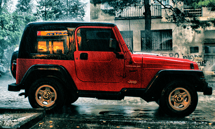 jeep in rain